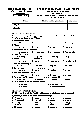 Đề thi chọn học sinh năng khiếu cấp trường năm học 2015 2016. lần 1 môn tiếng Anh 6